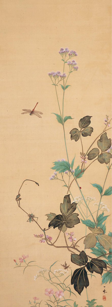 JapanTraCul's tweet photo. Autumn Flowers (right of a pair), by Oki Ichiga, 19th century https://t.co/buyIHFKgVM