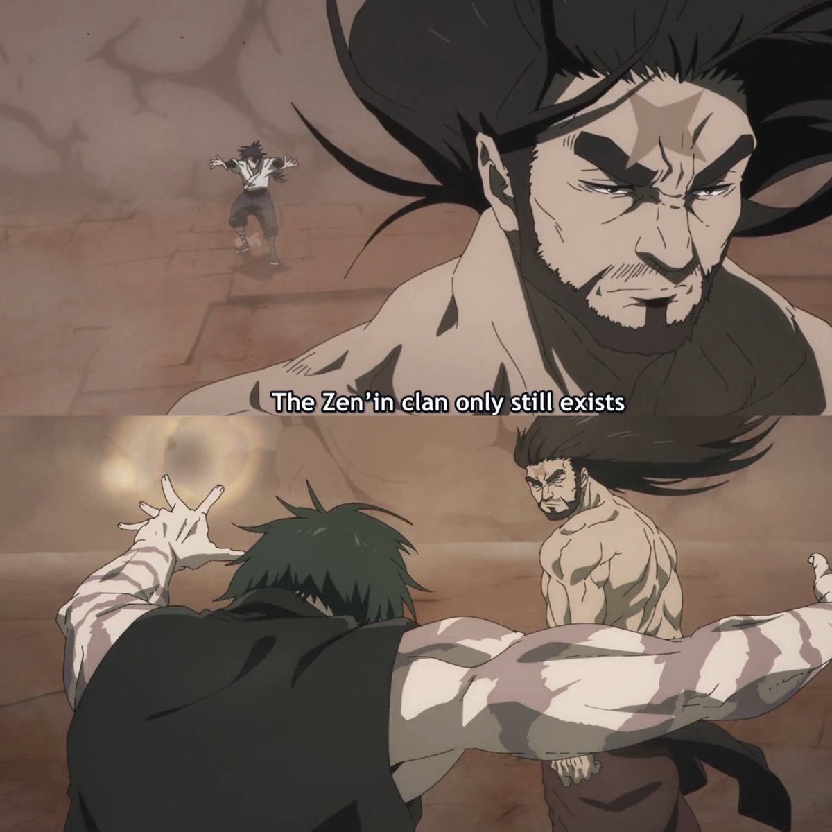 Someone said Jinichi’s “aura farming” walk isn’t arrogance, but acceptance &amp; I kind of like it (let me explain):

The JJK Season 3 anime took a unique direction by making him do this &amp; it almost look like he accepted his impending fate. As Toji’s older brother, he KNOWS firsthand