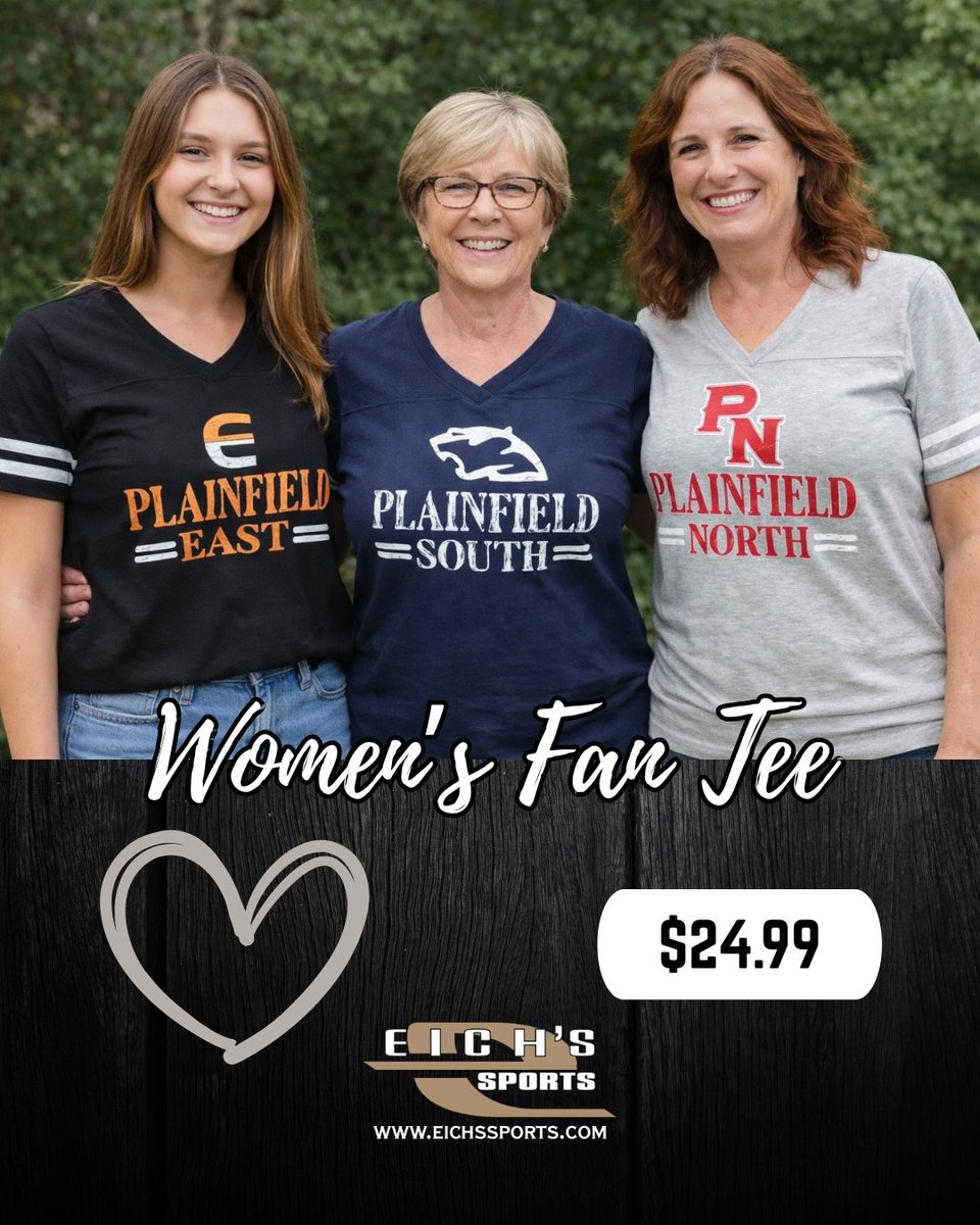Eichs88's tweet image. Designed with a flattering fit and sporty sleeve stripes, these Women’s Fan Tees are a fan favorite on and off the sidelines.

✨ Only $24.99 for:
💚 Plainfield Central
💙 South
❤️North
🧡 @EastBengals 
💙 @Lemont_HS 

#GameDayStyle #WomensFanTee #PlainfieldPride #LemontPride