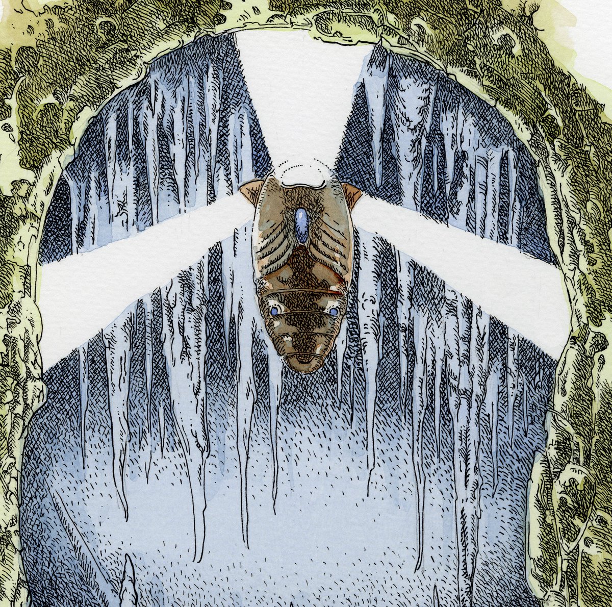 Lost_Machine's tweet image. A new ink and watercolour painting called “Explorers.” 2026, 18” x 12.” This piece was done as a dip pen drawing on watercolour board and then tinted with watercolour. Available in my shop richardakirk.bigcartel.com