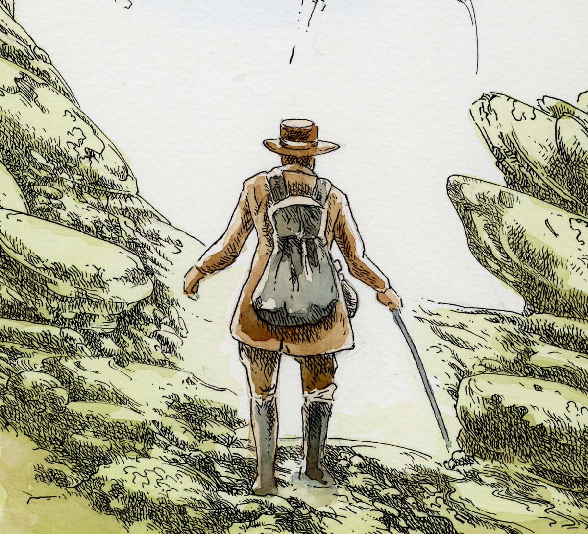 Lost_Machine's tweet image. A new ink and watercolour painting called “Explorers.” 2026, 18” x 12.” This piece was done as a dip pen drawing on watercolour board and then tinted with watercolour. Available in my shop richardakirk.bigcartel.com