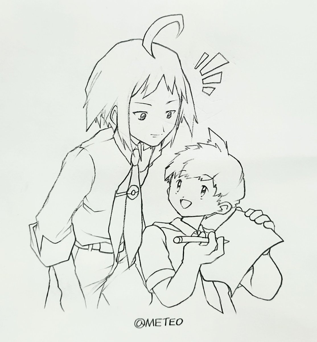 落書き✍️
ポケモンBW2　チェレン
ポケモンsv　ハルト
『アカデミー臨時教員チェレンに話しかけるハルト』