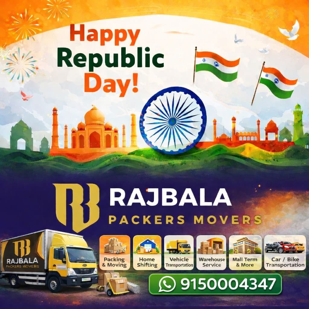 RPackersmovers's tweet photo. #HappyRepublicDay
#RepublicDayIndia
#RajbalaPackersMovers
🚚 Packing &amp; Moving
🏠 Home Shifting
🚗 Car &amp; Bike Transportation
📦 Loading &amp; Unloading
👷 Skilled Manpower
🏢 Warehouse Service
🚛 All Types of Vehicle Transportation
🇮🇳 Pan India Service

📲 WhatsApp / Call: 9150004347 https://t.co/GDjQLgHyZQ