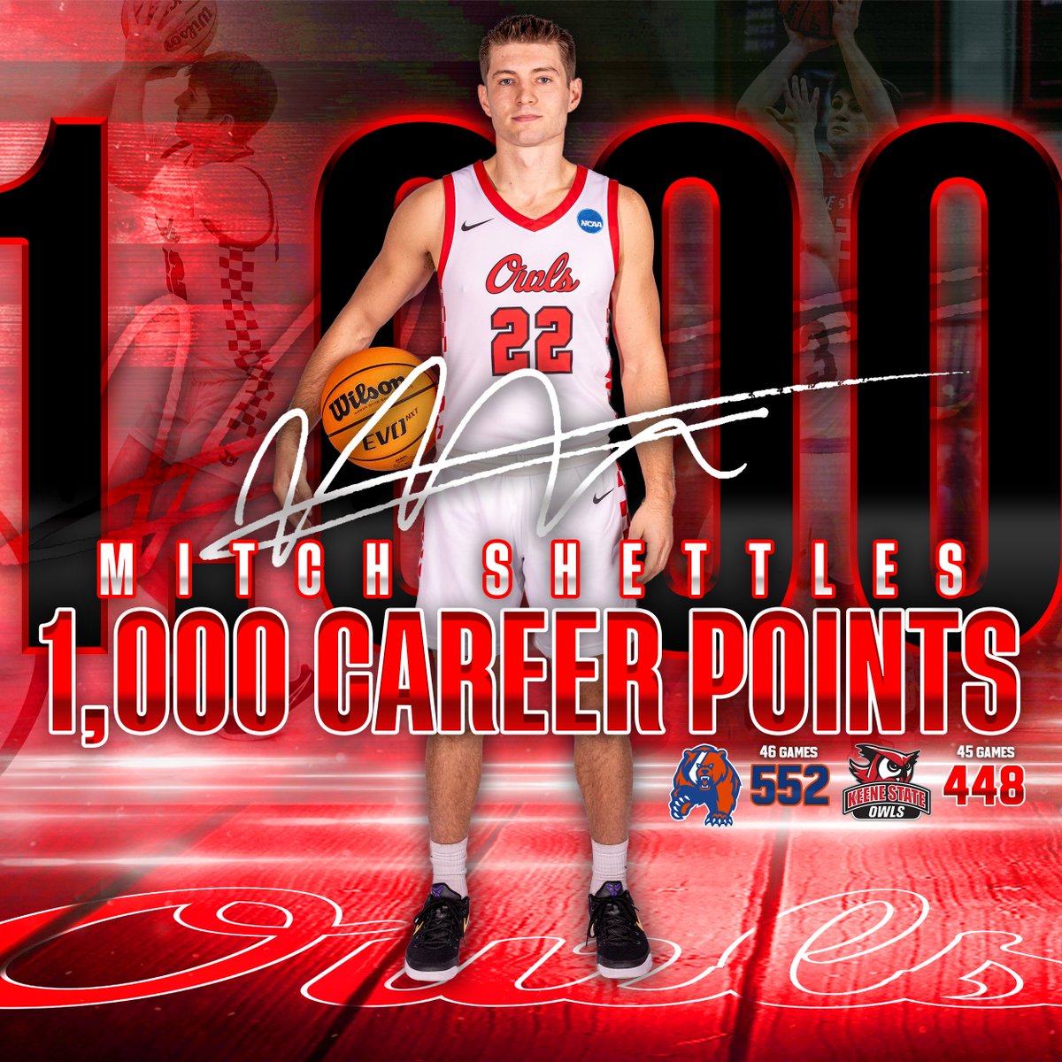 KeeneStateOwls's tweet photo. Congrats to @mitchshettles on reaching 1,000 career collegiate points in yesterday's game at UMass-Boston! @KSCBasketball #d3hoops https://t.co/705lpOoZHm