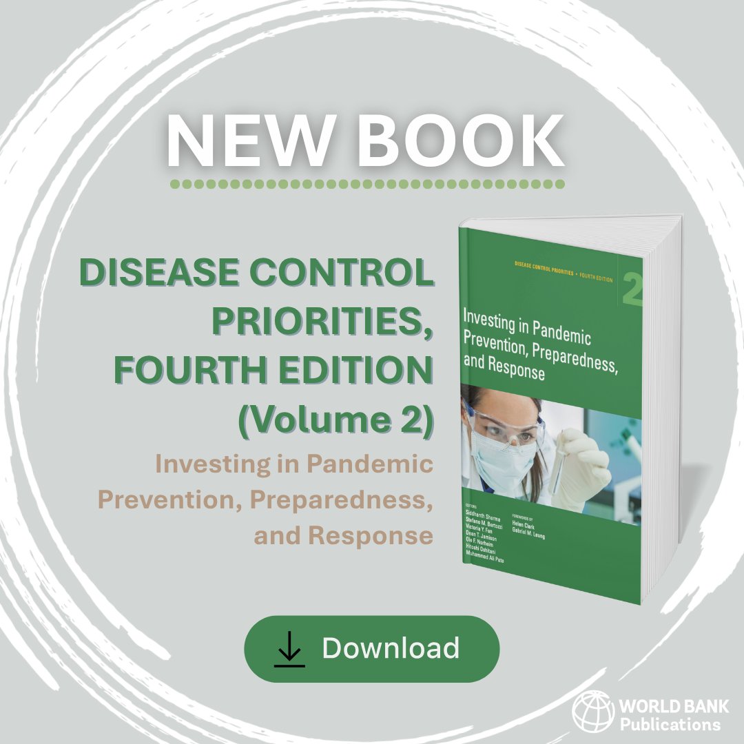 WBGPubs's tweet image. JUST LAUNCHED! #DCP4 Vol 2 helps countries strengthen health systems &amp;amp; make evidence-based decisions. New modeling shows a 20%+ chance of another high-mortality #pandemic in the next decade. Practical steps guide prevention, preparedness, &amp;amp; response: wrld.bg/kznh50Xuu9o