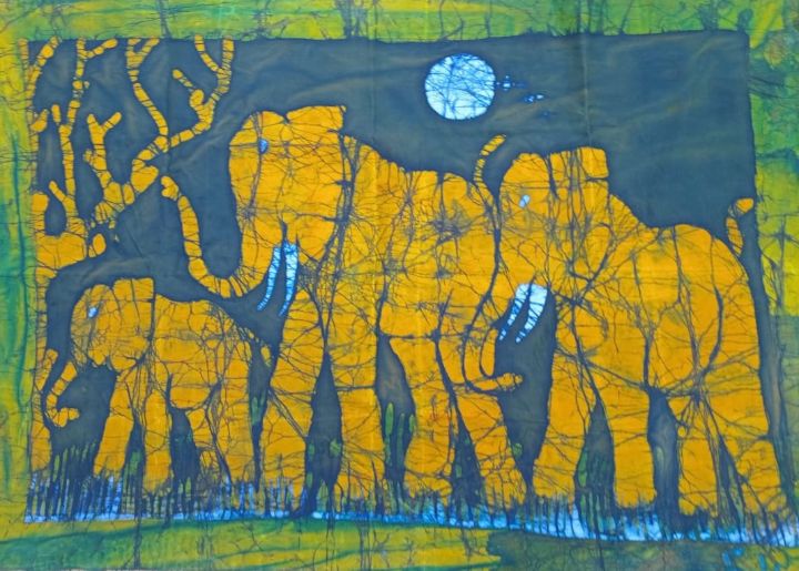 JaskillMaputo's tweet image. Art of the Day! "Elephant Family Under a Full Moon". Buy at: ArtPal.com/Batik?i=320318…
