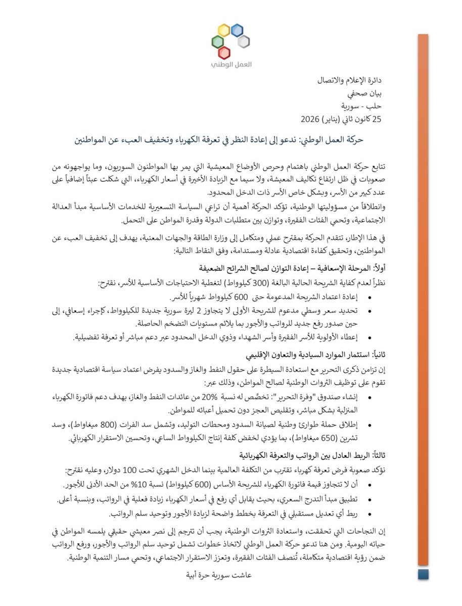 حركة العمل الوطني - سورية tweet media
