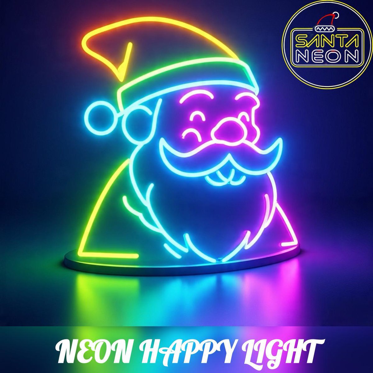 SantaNeonTech's tweet image. Colorful neon Santa Claus face glowing in bright neon lights. Smiling Santa with hat and beard, neon sign style, vibrant colors like blue, pink, green, and yellow on a dark background. 
#NeonArt
#NeonSanta
#NeonSign
#HolidayVibes
#ChristmasNeon
#NeonLights