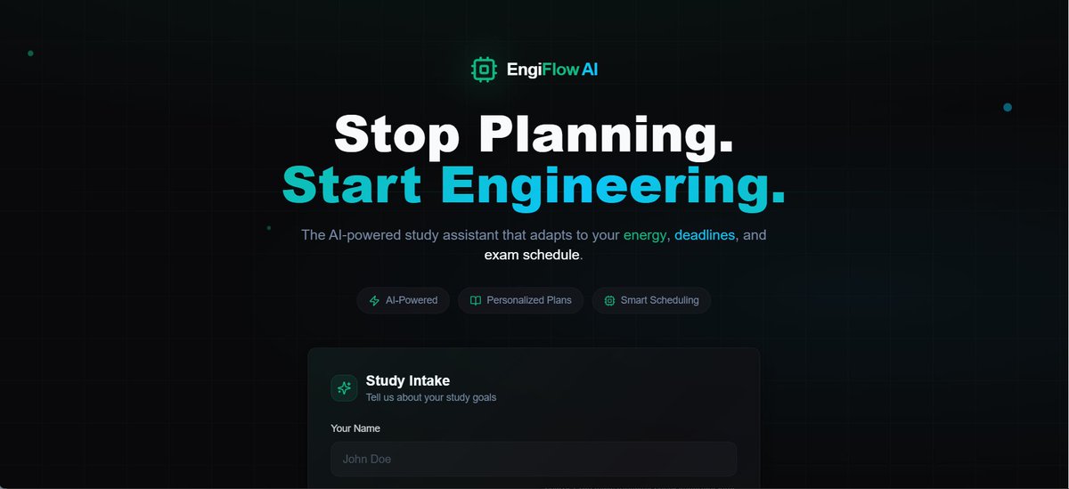 Gods_Splendour's tweet photo. AI study tools fail when they treat students like machines.
So we @T_T_Charles , @mimicho_co, @_kubbys built EngiFlow AI a study planner that adapts to energy, deadlines, and real life using agentic AI + n8n. Thanks to our mentor @hgeh_o https://t.co/cGbmnCtGlD