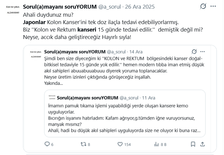 a_sorul's tweet photo. Ne diyor onkolog hanım?
''Kanseri kolay ve ucuz şekilde tedavi ettim, devlet bu konuya el atmalı.''
Yıllarca sağlık sisteminin içinde kalmış ama anlayamamış.
Devlet el atar, diplomanı iptal eder sizi meslekten atar hanımefendi.
Ne demiştik?
Kanser tedavisi kolay bir hastalıktır. https://t.co/rXTA8GDQJR