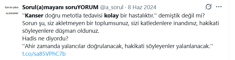 a_sorul's tweet photo. Ne diyor onkolog hanım?
''Kanseri kolay ve ucuz şekilde tedavi ettim, devlet bu konuya el atmalı.''
Yıllarca sağlık sisteminin içinde kalmış ama anlayamamış.
Devlet el atar, diplomanı iptal eder sizi meslekten atar hanımefendi.
Ne demiştik?
Kanser tedavisi kolay bir hastalıktır. https://t.co/rXTA8GDQJR