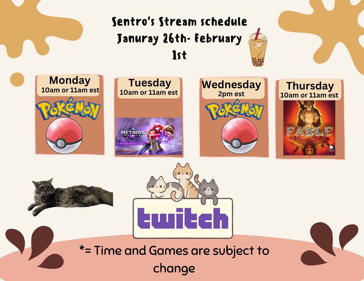 Hey everyone here's my schedule for this week