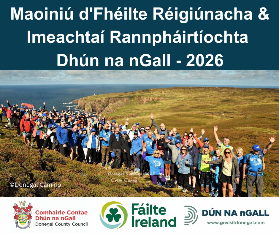 donegalcouncil's tweet photo. Tá Comhairle Contae Dhún na nGall ag glacadh le hiarratais anois le haghaidh maoiniú ar fhéilte in 2026 á chur ar fáil ag Fáilte Éireann.

Beidh an tréimhse iarratais ar oscailt go dtí 5pm Dé hAoine 6 Feabhra 2026.

Féach sonraí ag an nasc thíos.
https://t.co/wPcBKkDqbL https://t.co/AHQ2fIo6Zz