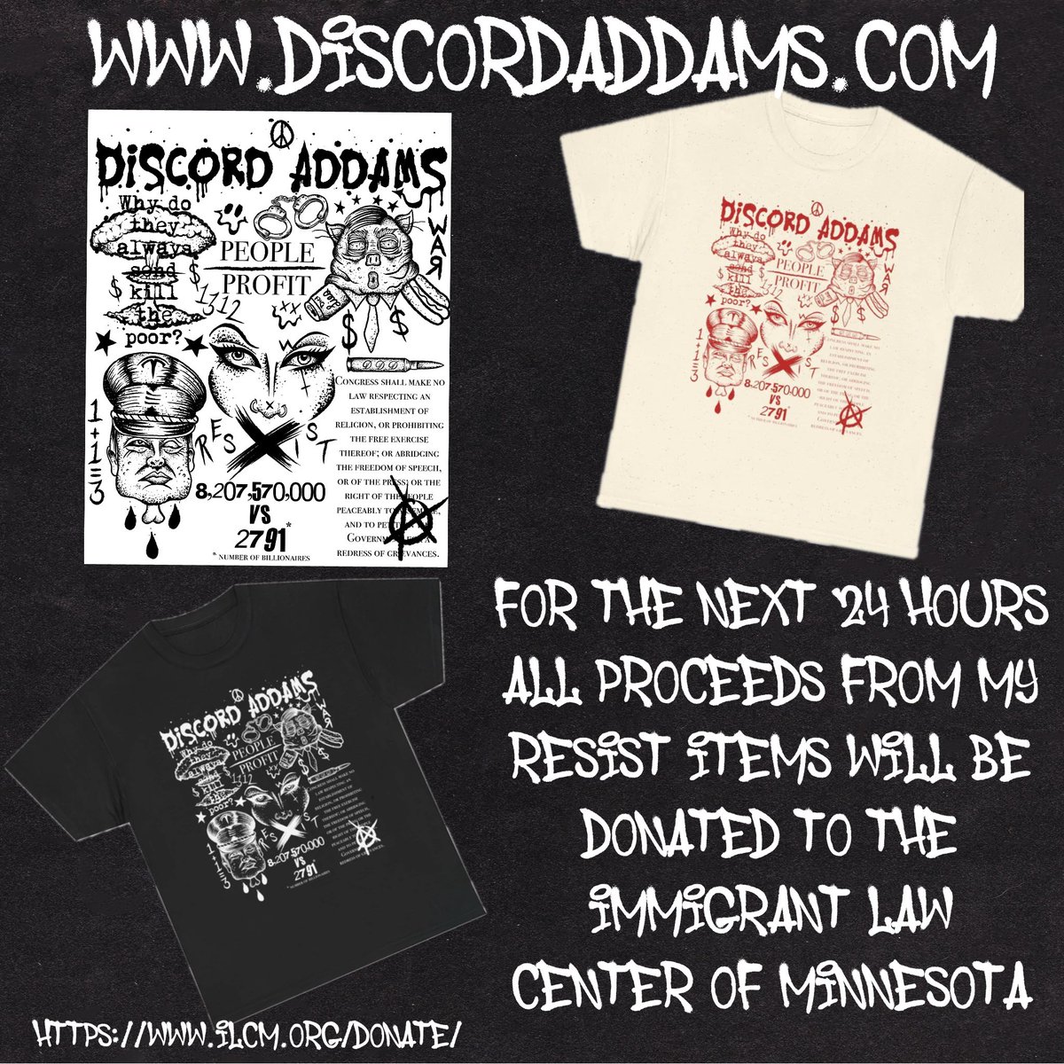 Let’s raise some money for the people affected by ICE in Minnesota.  
I’ll be donating all the proceeds from my resist items to immigrant law center of Minnesota or you can donate directly at ilcm.org/donate