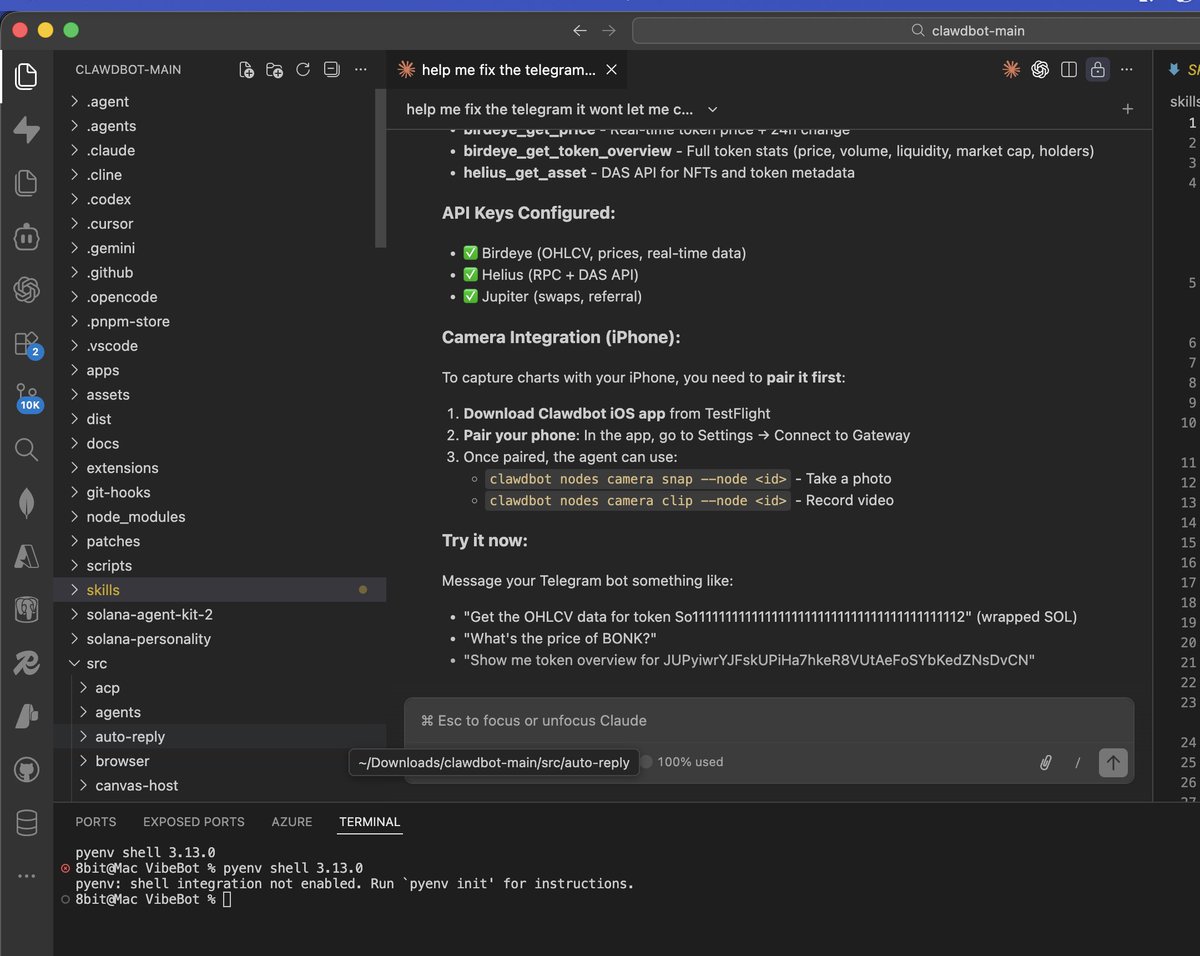 Guys, my vision for @solana sentient agents is possible. Not only possible,  but now happening in telegram.. Using my own @clawdbot and OHCLV from  @birdeye_so What a time to be alive using @