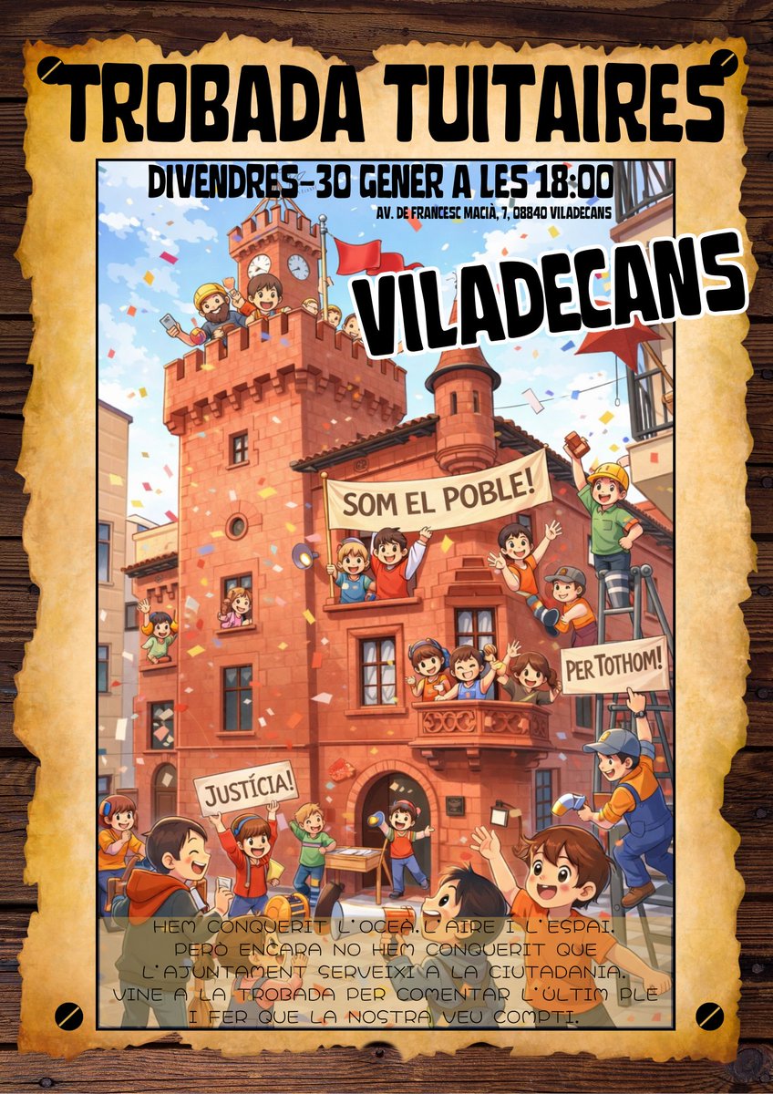l_salva's tweet photo. 2ª Trobada Tuitera Viladecans 2026 😈
Divendres 30 gener a les 18:00 🔥
Els #VilCans ens reunim després del ple
Vine a comentar l'últim ple i fer que la nostra veu compti 💪
#Viladecans #ComunitatTuitera