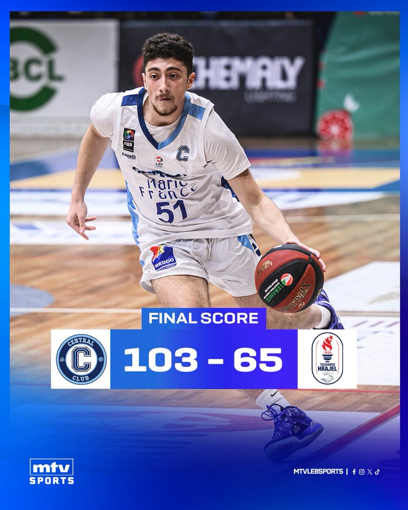 mtvlebsports's tweet image. Central dominate Tadamon Hrajel with a huge 103-65 victory ⚡ 
#mtvbasket #mtvsports #round15