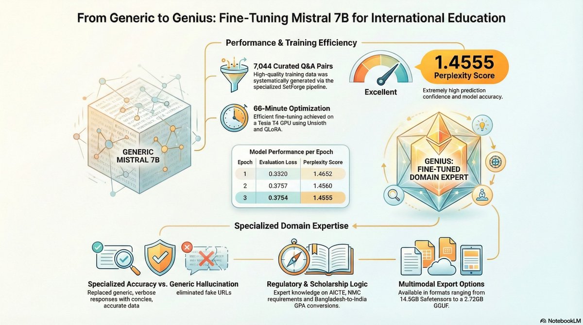 I’ve fine-tuned Mistral 7B to bridge the information gap for Bangladeshi students—covering everything from admission criteria to complex visa rules.

It’s live, open-source, and ready to help. Search for "Mistral 7B Indian University Guidance" to find it!

#AI #TechForGood