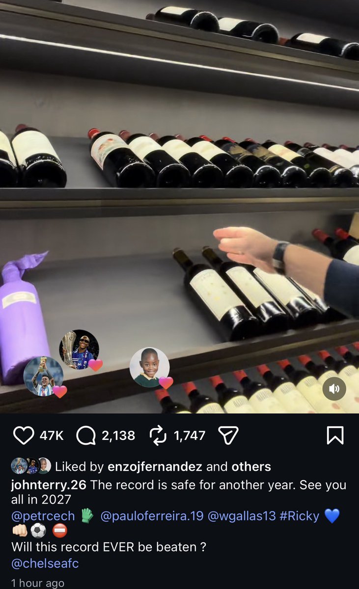 ❗️🍷John Terry has got the Red Wine out after his and the clubs defensive record stays.