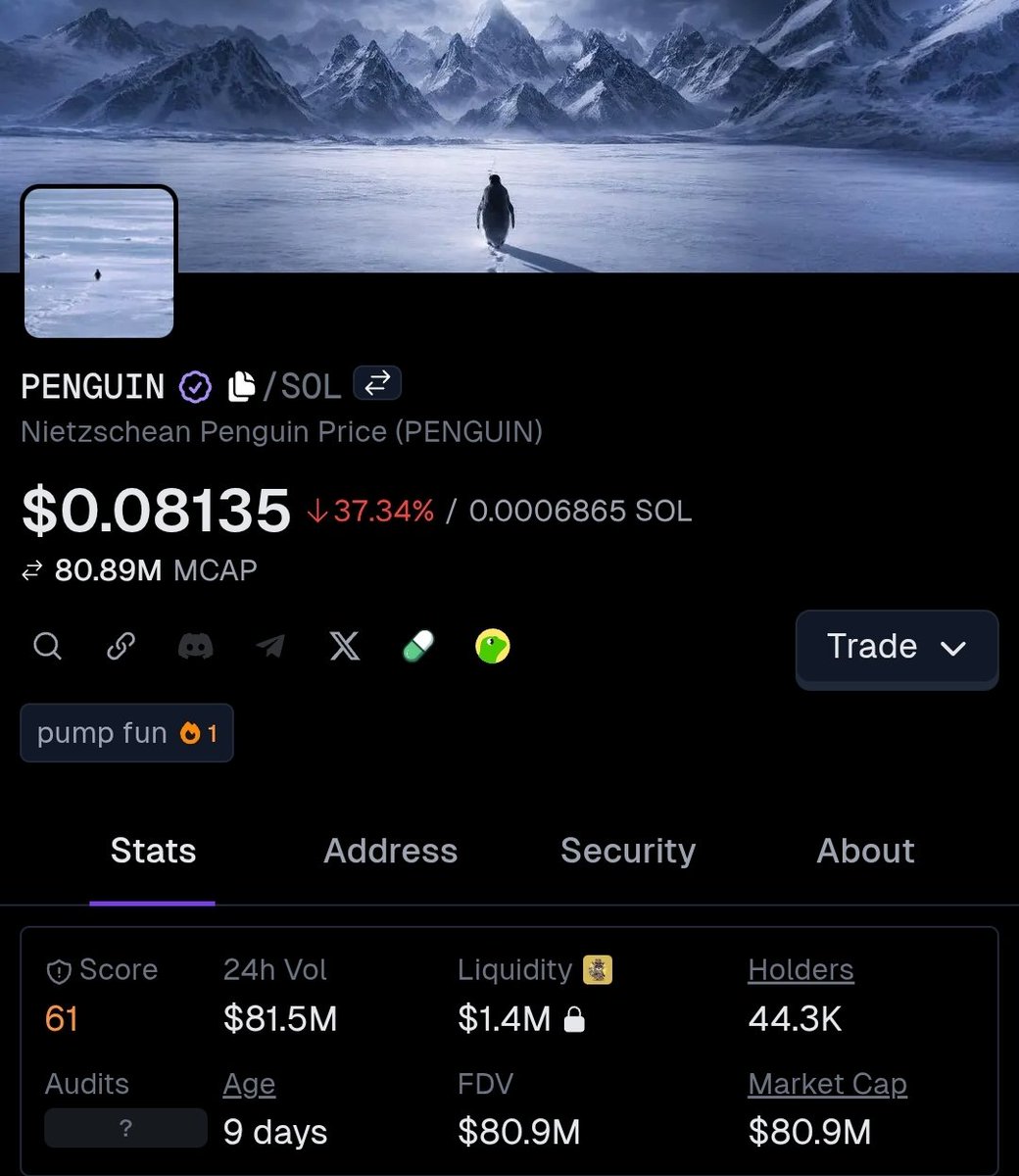 MemeCoinNewsX's tweet photo. Penguin losing momentum!

Now trading at 80M mcap. https://t.co/YTG8E8Pjtm