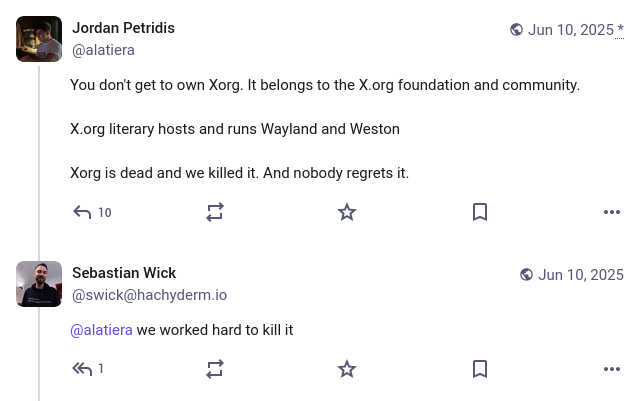 There's no value in holding back features.
There's no merit in canceling contributors.
There's no progress in removing commits.
There's no freedom in forced obsolescence.

We forked #Xorg to clean up the code, fix bugs, add new features, and release it.

We bring #X11 forward.