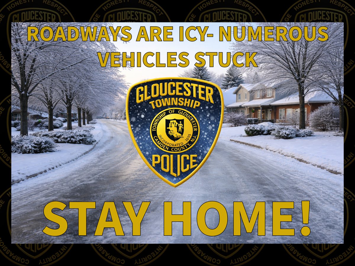 ‼️ Gloucester Township Police have received an influx of call for service for vehicles stuck on the icy roadways, as the weather has changed from snow to sleet, and possibly icy rain later. ❄🌨🥶