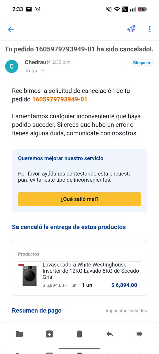 KAI_Pablo117's tweet photo. @Profeco en @Chedrauioficial me cancelan mi compra apenas 5 minutos finalizando la compra, sin embargo el producto sigue disponible para comprar nuevamente https://t.co/14l9tHNY7B