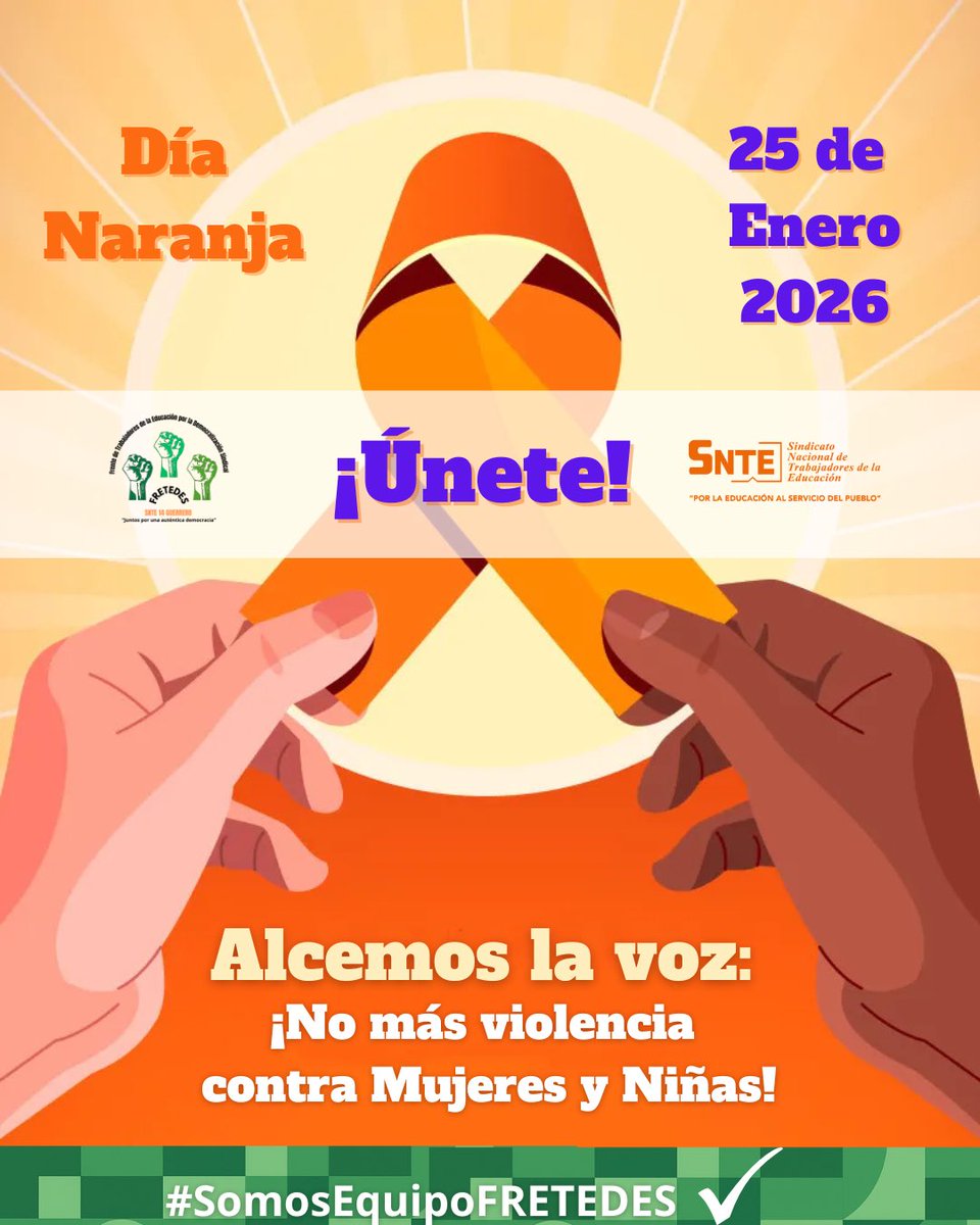 Día Naranja 🧡
#25deEnero
En el #EquipoFRETEDES, hoy alzamos la voz para decir NO a la violencia contra mujeres y niñas.
¡Prevenirla es tarea de todas y todos, todos los días!
🧡 Por una vida libre de violencia
#Acapulco #FelizDomingo NFL Broncos Patriotas #SNME Rams Seattle SCJN