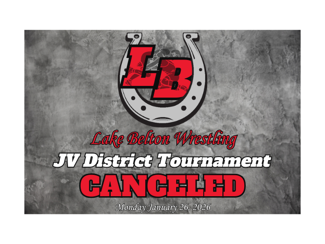 JV District Tournament - Canceled.
<a href="/LakeBeltonHS/">Lake Belton High School</a> <a href="/BeltonISDAth/">Belton ISD Athletics</a> <a href="/LBAthleticBoost/">LBHS_Athletic_Boosters</a>