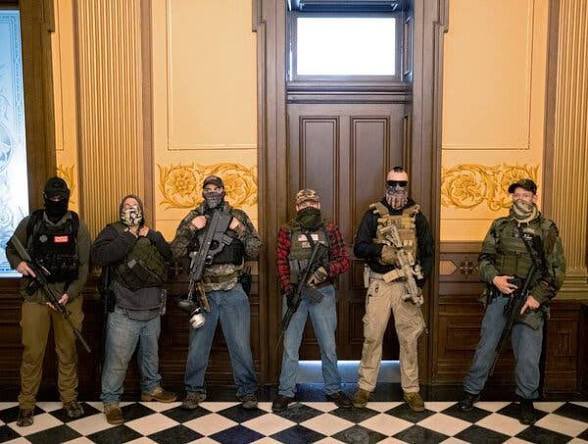 Men brought guns inside the Michigan statehouse to protest pandemic lockdowns (but really to frighten and intimidate lawmakers) and no one shot them. They weren’t even arrested.