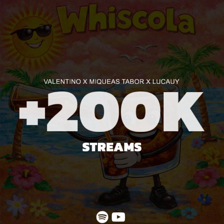 — WHISCOLA SUPERÓ LOS 200K STREAMS 

El día de hoy Whiscola superó las 200.000 reproducciones! ¿Ustedes ya escucharon el tema del verano? 🥃🌴

🔗: open.spotify.com/track/4R3N5ih3…