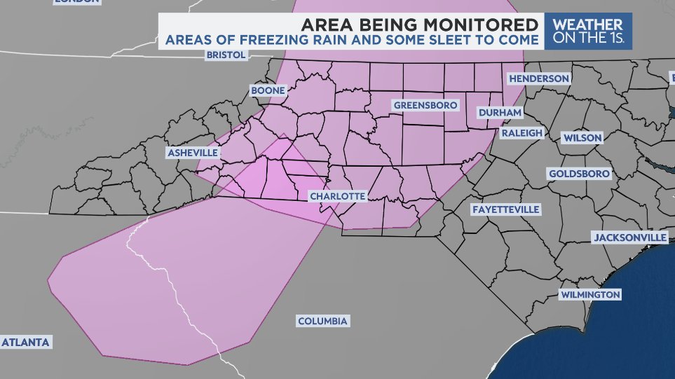 We are monitoring areas along the escarpment, Piedmont and Triad for additional freezing rain with some mixed in sleet through the evening hours. This will allow more ice to accumulate on trees, power lines, roads and vehicles.
#ncwx #cltwx #winterstorm #avlwx #sleet #ice