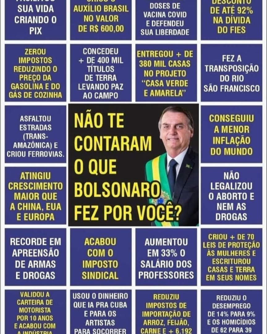 FtimaPesso2719's tweet image. Querido e amado, eterno Presidente, @jairbolsonaro
Jamais esquecerei tudo que o senhor fez por nós, foi a primeira vez,em toda nossa história, que alguém pensou, de verdade,  no povo Brasileiro. EM APENAS 4 ANOS! 
 Mesmo com uma oposição demoníaca, lutando contra o mecanismo de…