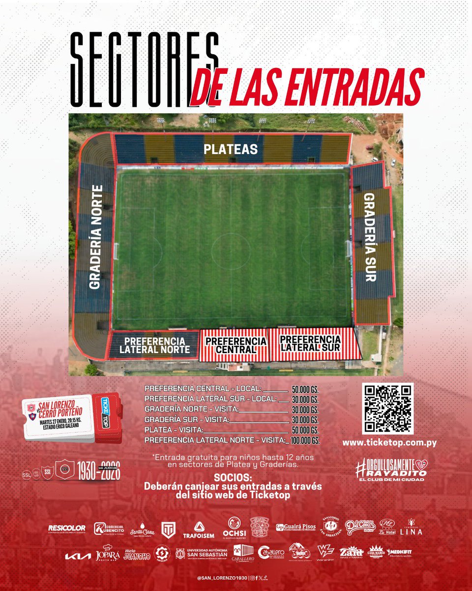 Precios de entradas para el partido del martes entre Sportivo San Lorenzo y Cerro Porteño.
Será a las 20:15 horas en Capiata.

<a href="/ABCDeportes/">ABC Deportes</a> — <a href="/ABCCardinal/">ABC Cardinal 730 AM</a>