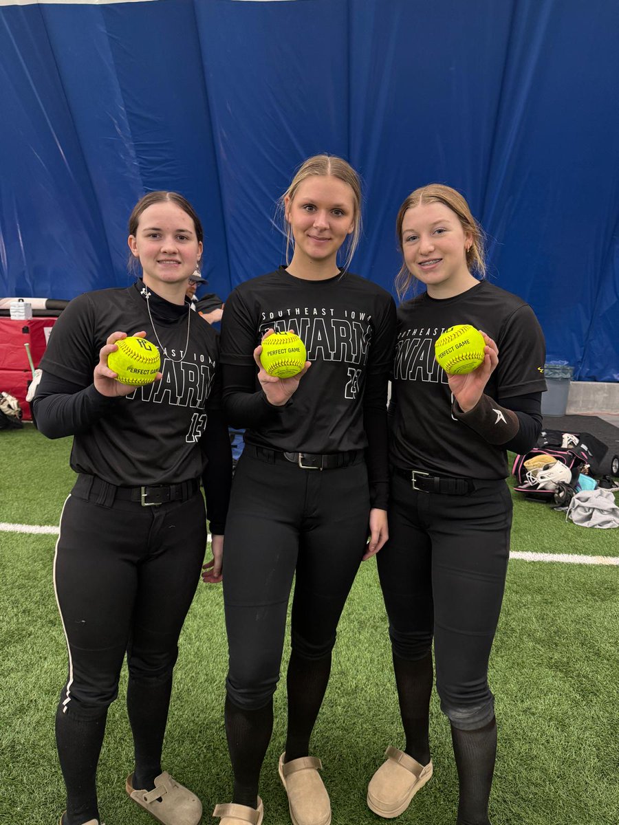IOWASWARM2026's tweet photo. Bomb squad 💣🥎  
Gabby Carmack, Mila Jordan, and Brynley Wenig with blasts on the weekend b https://t.co/qOqU4oOpa1