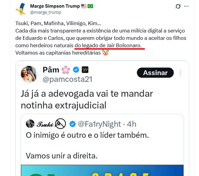PatriaVisao's tweet image. Veja bem...

A pessoa diz que O LEGADO É DO Bolsonaro, ou seja, se ELE É DONO do LEGADO DELE, não seria ELE quem escolheria A QUEM TRANSMITIR (indiferente se é ou não o filho)?
Quanto mais "inteligente" a turma do JALIN e SPACES LIBERDADE tenta parecer ser, mais burra a turma se…