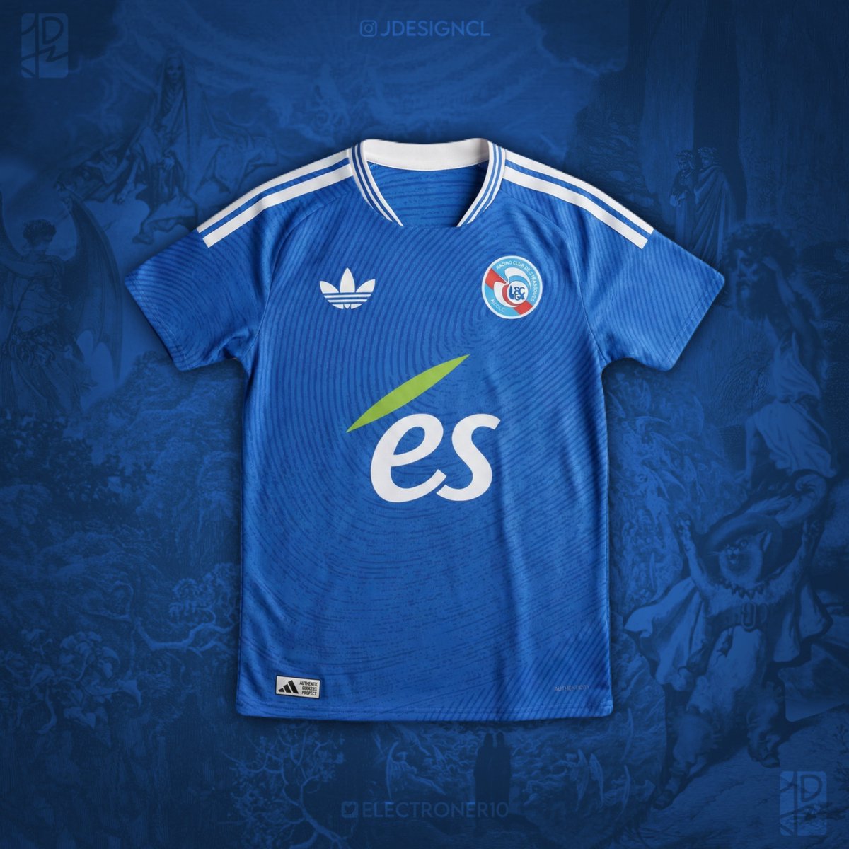 <a href="/RCSA/">Racing Club de Strasbourg Alsace</a> X ADIDAS 2026 | CONCEPT KIT

La base de este diseño toma inspiración directa del grabado en madera, la técnica maestra de Gustave Doré, hijo ilustre de Estrasburgo. El objetivo fue traducir esa textura clásica y detallada al tejido de una camiseta de fútbol moderna.