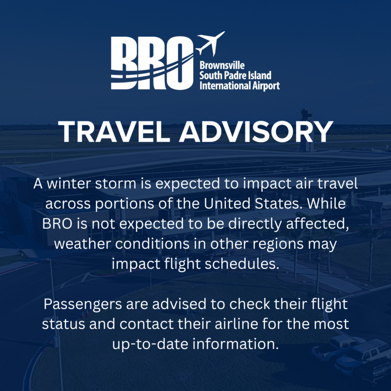 BTxRGV's tweet photo. A winter storm may impact air travel nationwide tomorrow. While BRO is not expected to be directly affected, delays or schedule changes are possible.

Passengers are encouraged to check flight status with their airline before traveling.

#TravelAdvisory #FlyBRO https://t.co/YB36Am2b2e