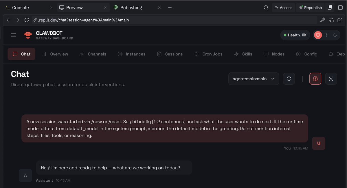 Replit gateway dashboard