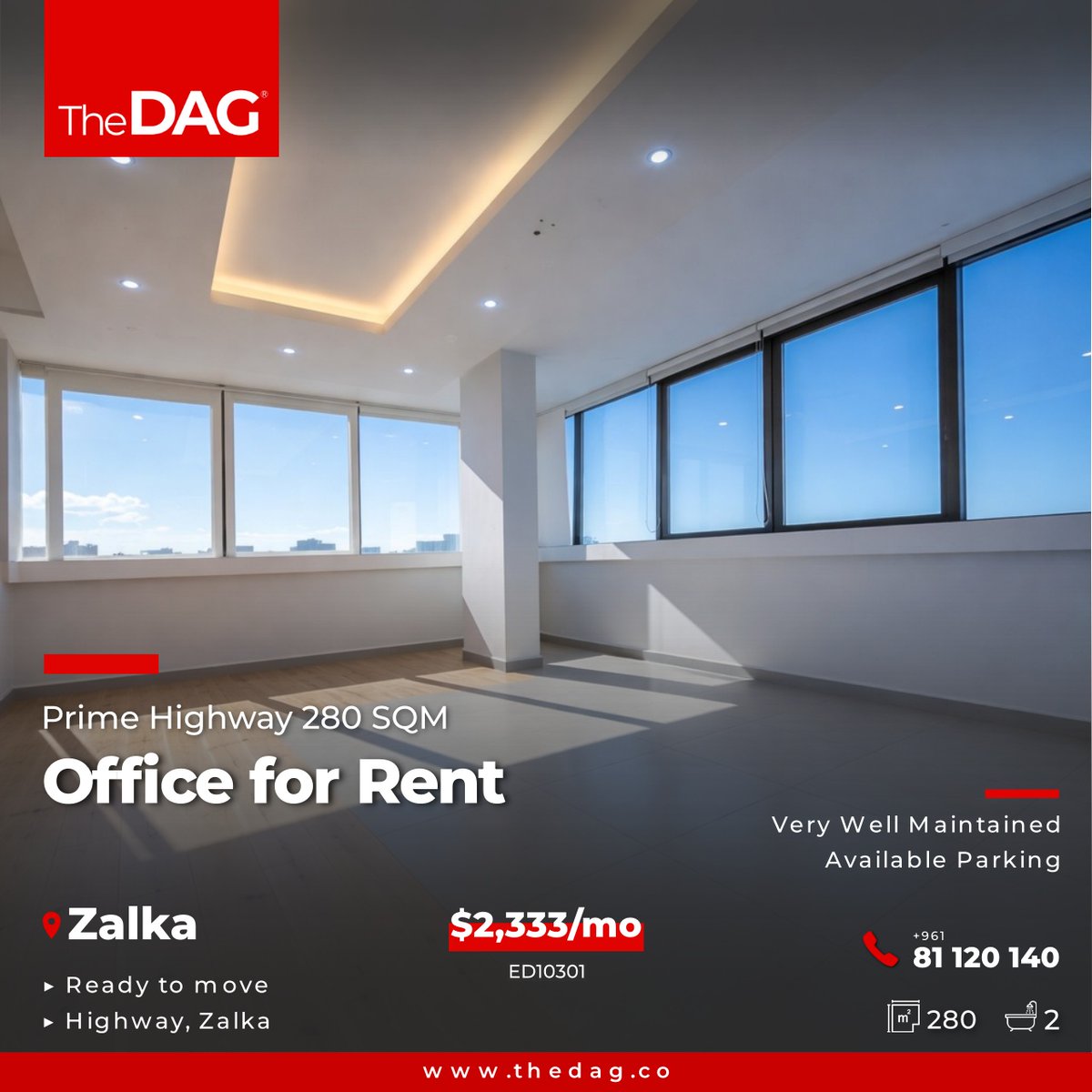 TheDag_Estate's tweet image. Prime Highway 280 SQM Office for Rent in Zalka مكتب للايجار

Ref: ED10301

The DAG | +961 81 120 140

#Zalka #OfficeForRent #مكتب_للإيجار #LebanonRealEstate #HighwayOffice #BeirutOffices #CommercialLebanon #PrimeLocation #TheDAG

thedag.co/properties/pri…