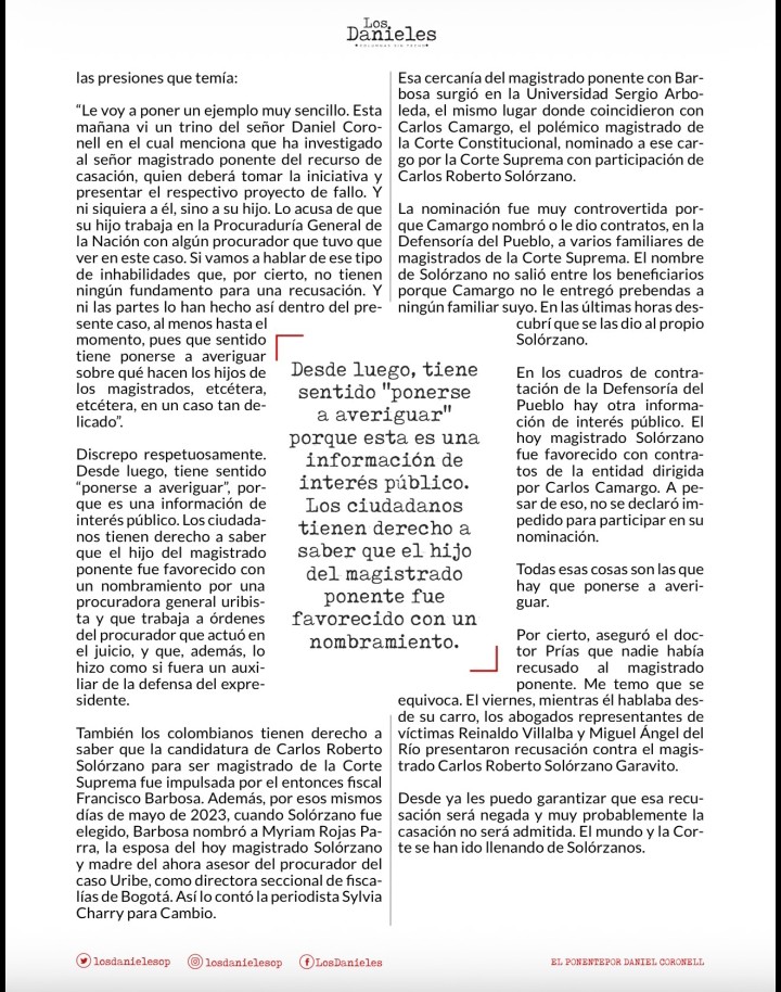 Mamertos0's tweet image. Se dieron cuenta que está investigación periodística de Daniel Coronell paso de agaché hoy en los medios corporativos, ni Noticias Caracol, RCN, Revista Semana, El Tiempo, Red + Noticias y otros dijeron ni pío, pues resulta que el hijo del Magistrado ponente Carlos Roberto…