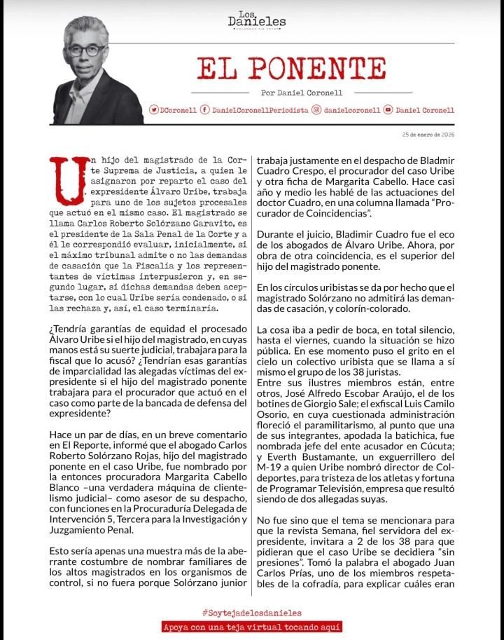 Mamertos0's tweet image. Se dieron cuenta que está investigación periodística de Daniel Coronell paso de agaché hoy en los medios corporativos, ni Noticias Caracol, RCN, Revista Semana, El Tiempo, Red + Noticias y otros dijeron ni pío, pues resulta que el hijo del Magistrado ponente Carlos Roberto…
