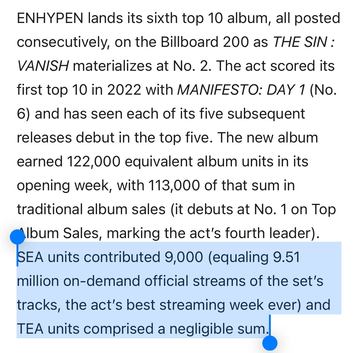 enhaonly01's tweet image. US Engenes did the highest streaming units we’ve ever done on this album.  The growth is there. 9.51M on demand streams with no playlisting, no label push, no radio, and frankly no promo besides k music shows. This was pure fandom love.
