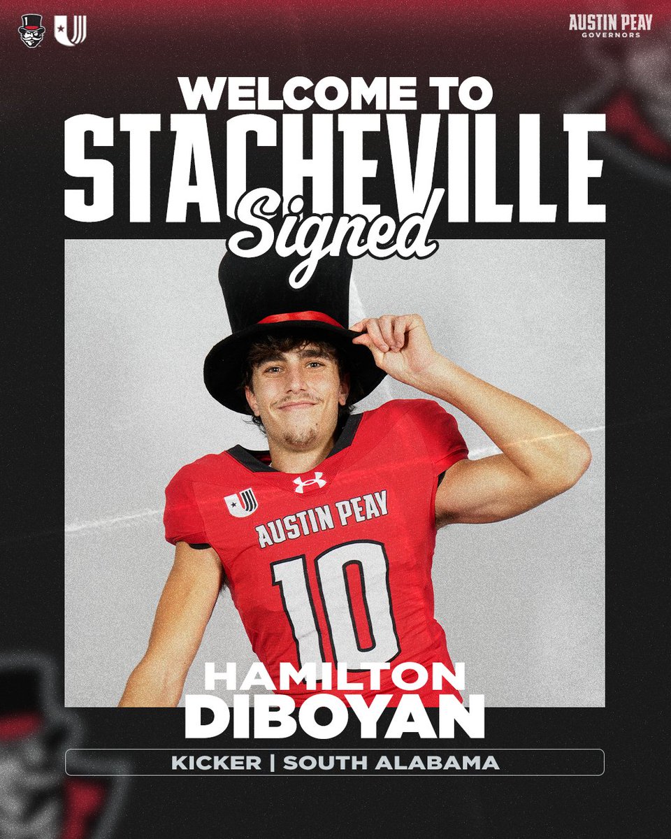 𝗦𝗠𝗔𝗦𝗛! 𝗕𝗔𝗡𝗚! 𝟮𝟬𝟮𝟲! 🎩🏈

✍️ <a href="/DiboyanHamilton/">Hamilton DiBoyan</a>
📍 Alpharetta, Georgia
🔴 Kicker
⚫️ South Alabama

#SmashBang26 | #LetsGoPeay