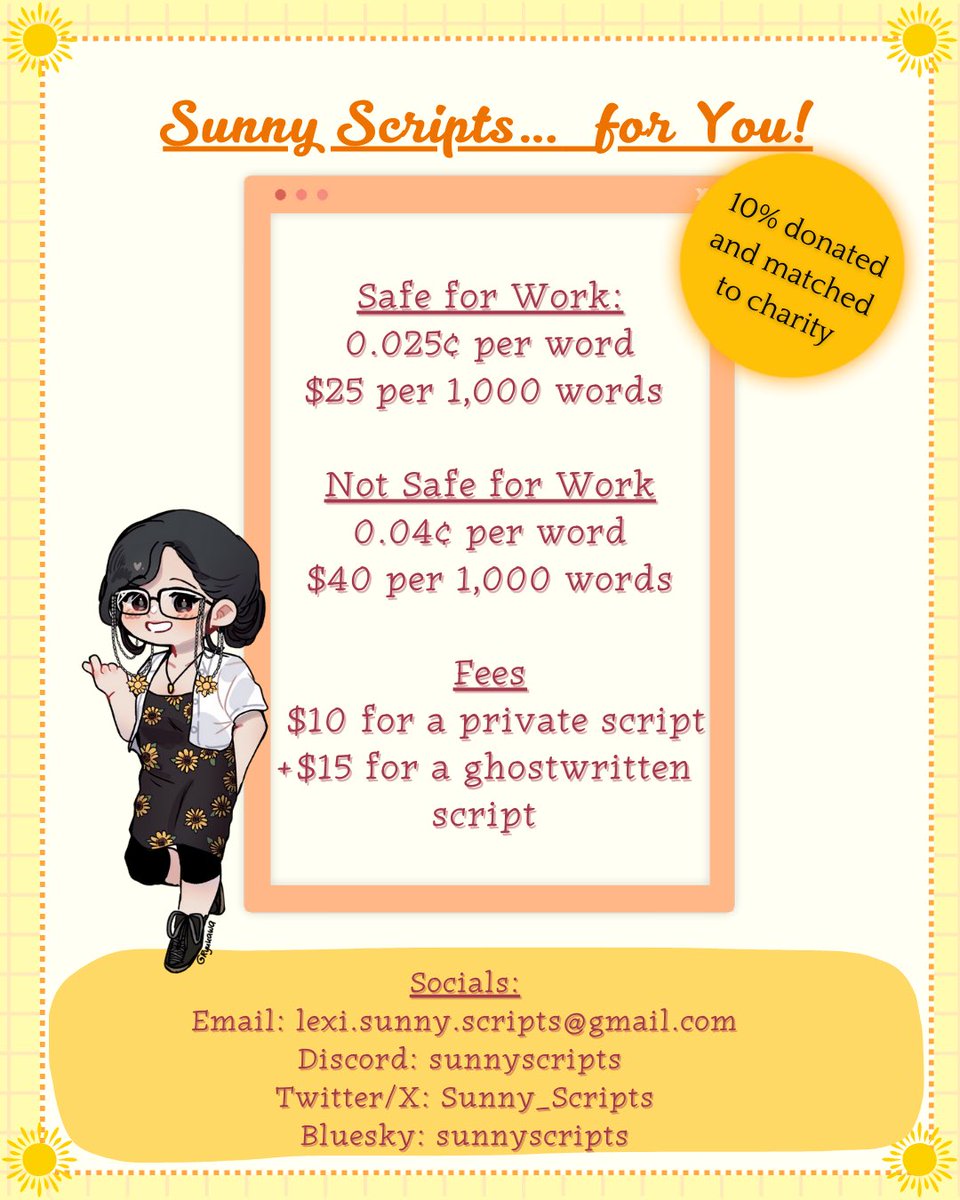 SunnyScripts is taking commissions! tweet media
