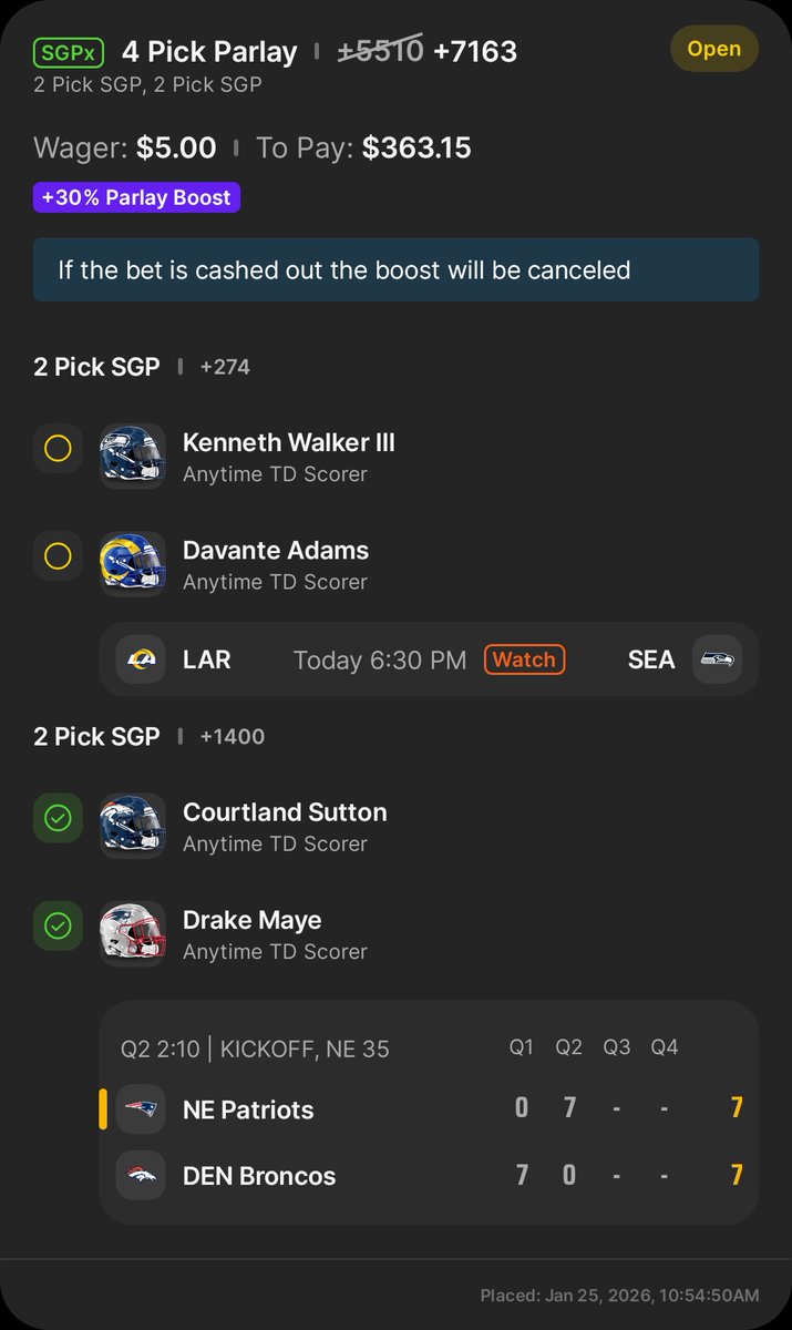 Drake Maye touchdown. Now I gotta wait for the Rams and Seahawks