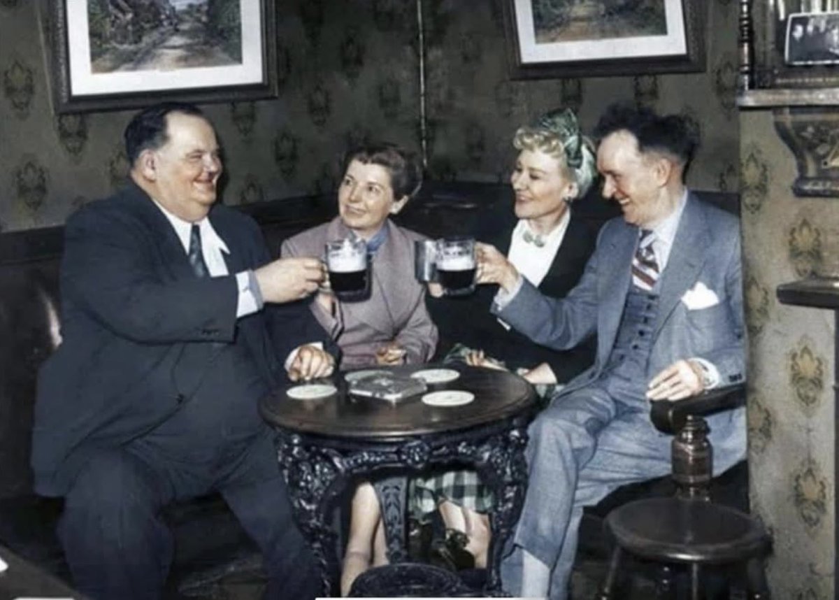 Love this pic. The legends that were Laurel and Hardy at the Bull Inn, Bottesford England, where Stan's sister Olga was the landlady.

I'm such a massive Laurel &amp; Hardy fan.