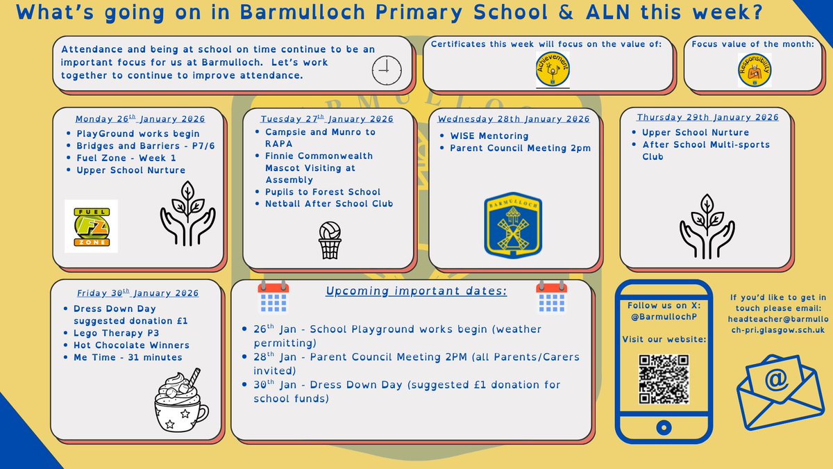 BarmullochP's tweet photo. Family-friendly calendar for w.b. 26.01.26. We can’t wait for our extensive playground works to begin this week! 🛝⭐️ #partnership https://t.co/oud8cTbbjX