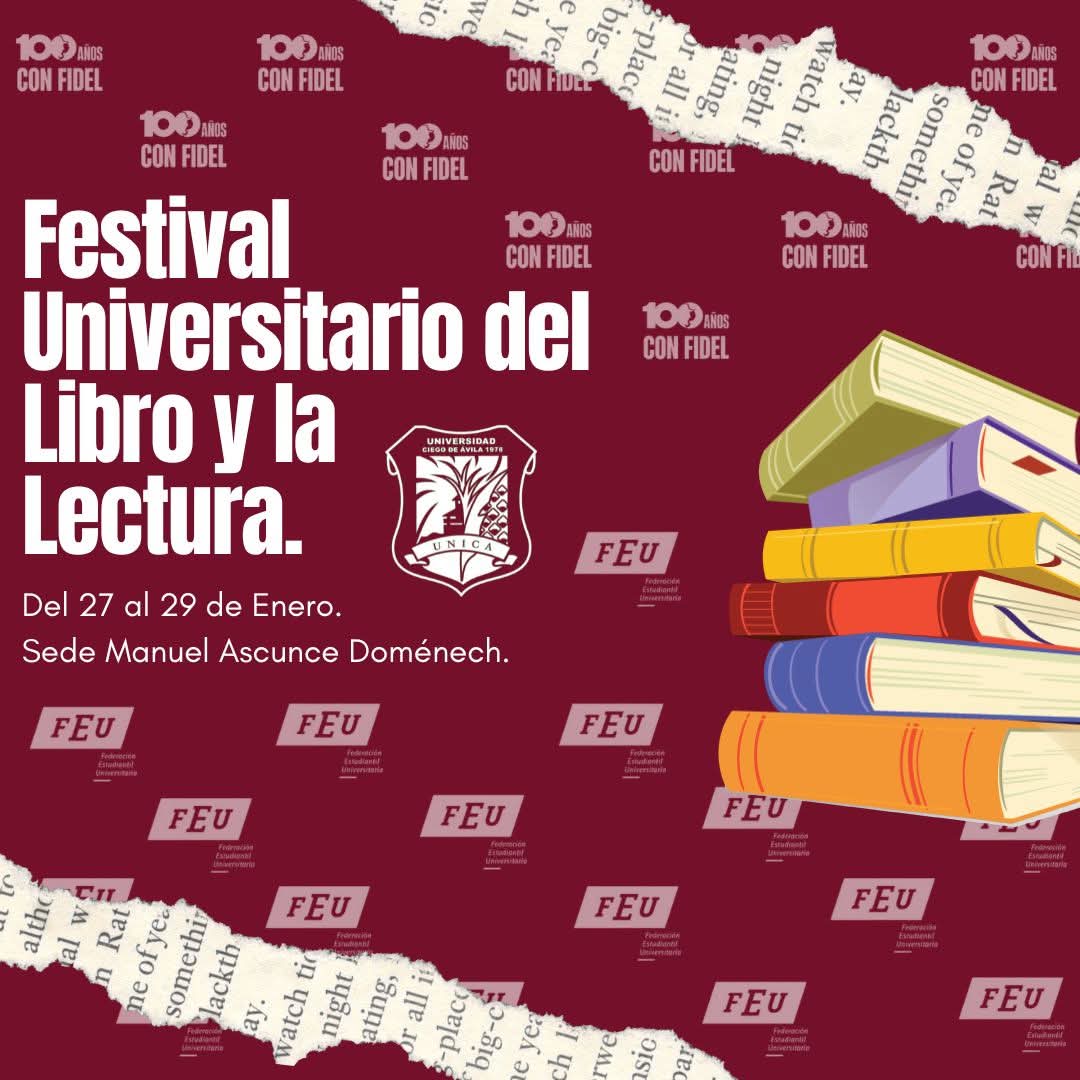 CubaMES's tweet photo. 😁A partir del 27 de enero, comienza la XVIII Edición del Festival Universitario del Libro y la Lectura, #FULL en la @UNICACu
con Sede en la #FCSH, espacio para fomentar el diálogo sobre cubanía e identidad nacional desde el hábito de la lectura.
ℹ️📷 @FEU FCSH UNICA
#Cuba https://t.co/kxXK4S6WV7