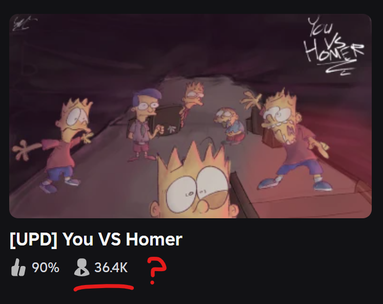 rowscouter's tweet image. I have genuinely never seen any gameplay or talks about this you vs homer game at all other than it's apparently stolen from other people, why is it nearly 40k players??